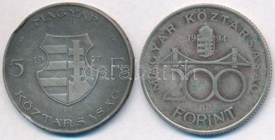 1947. 5Ft Ag "Kossuth" + 1994. 200Ft Ag "Deák" T:2- durva ph., patina