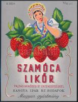 cca 1935 Pál György (1906-1986): Szamóca likőr, italcímke, Hangya Ipar Rt. Budafok, 14x11 cm