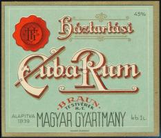 cca 1930 Háztartási Cuba Rum, Braun Testvérek Rt., Posner, 9,5x11 cm