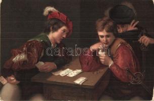Der Falschspieler / The Cheater card game, Stengel 29723. litho s: Michelangelo da Caravaggio (worn corners)
