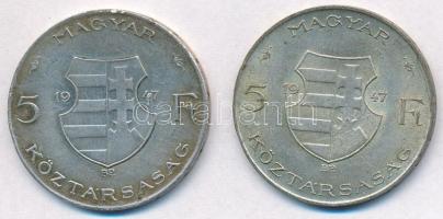 1947. 5Ft Ag "Kossuth" (2x) T:2-,3 patina