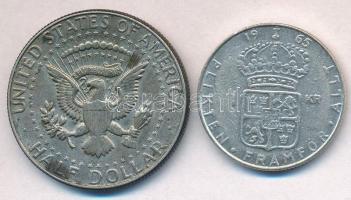 Amerikai Egyesült Államok 1966. 1/2$ Ag "Kennedy" + Svédország 1965. 1K Ag "VI. Guszt...