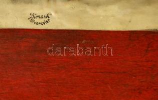 "Bimark" díszes ezüstözött alpakka ékszertartó,jelzett, fa betéttel, 19,5×13×5,5 cm