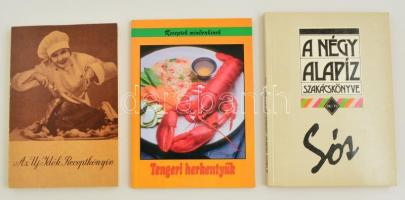 Vegyes szakácskönyv tétel, 3 db: Az Uj Idők receptkönyve. Reprint kiadás. Tengeri herkentyűk. A négy alapíz szakácskönyve. Sós.