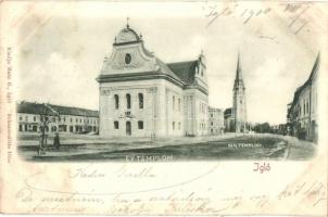 Igló, Iglau, Spisská Nová Ves; utcakép katolikus és evangélikus templommal / street view with churches (EK)