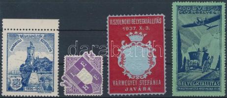 1937-1941 4 db klf bélyegkiállítási levélzáró
