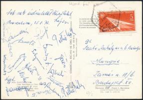 1970 Az Újpest UTE labdarúgó csapat tagjai által aláírt képeslap Spanyolországból. Göröcs, Bene, Juhász, Dunai II. Zámbó, Káposzta, Farsang, Szentmihályi , Nagy L Moskó, stb