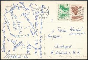 1964 Az 1964-es Európai labdarúgó válogatott csapat tagjai által aláírt képeslap Mátrai Sándor (írta). Mészöly Kálmán, Sándor, Csikar, Simoer, Augusto, Eusebio és mások / European football team autographs