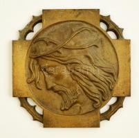 Krisztus fej, bronz falikép, jelzés nélkül, 14x14 cm