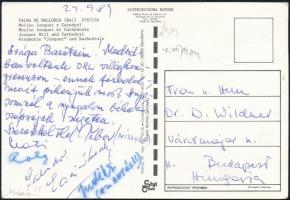 1989 Kubala László (1927-2002) labdarúgó aláírása Mallorcáról küldött levelezőlapon