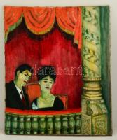 Jelzés nélkül: Japán pár színházban. Olaj, vászon. / Japanese couple in theater. Oil on canvas. 85x70 cm