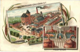 Budapest X. Haggenmacher Sörgyárak Rt. Kőbányai sörgyára, főzőterem, belső. floral Art Nouveau litho (EK)