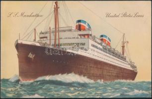1936 SS Manhattan, luxury liner of the United States Lines + S. S. MANHATTAN (hajó pecsét / ship stamp) (EB)