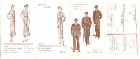 Faludi és Elek 1932-es tavaszi divatlapjának reklámja. Budapest, Wekerle Sándor utca 8. kinyitható képeslap / Hungarian fashion magazine advertisement. Folding card