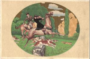 Art Deco Italian hunting art postcard. C.C.M. 2604-2. s: D. Gobbi (EK)