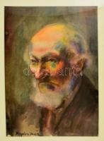Regdon Irén (?-?): Férfi portréja, akvarell, papír, paszpartuban, jelzett, 46,5×33 cm