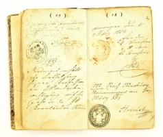 1855 Vándorkönyv tele magyar és osztrák pecséttel és bejegyzéssel / wander book