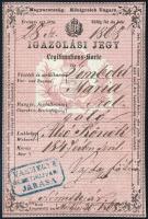 1868 Igazolási jegy alsórönöki szolgáló részére