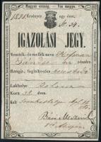 1861 Igazolási jegy rohonci kereskedő részére / German-Hungarian ID for Reichnitz trader