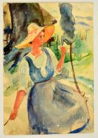 Ducsay Béla (1893-1967): Kalapos nő, akvarell, papír, jelzett, 43×30,5 cm