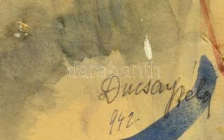 Ducsay Béla (1893-1967): Kalapos nő, akvarell, papír, jelzett, 43×30,5 cm