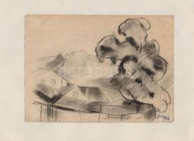 Ducsay Béla (1893-1967): Zebegényi táj, szén, papír, jelzett, 15,5×21 cm