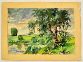 Ducsay Béla (1893-1967): Vizes talaj mellett, akvarell, papír, jelzett, 29×42 cm