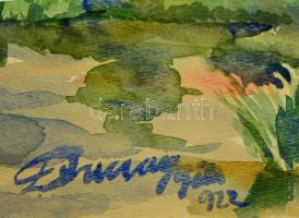 Ducsay Béla (1893-1967): Vizes talaj mellett, akvarell, papír, jelzett, 29×42 cm