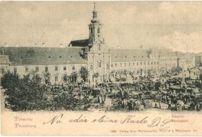 Pozsony, Pressburg, Bratislava; Vásártér, piac, árusok. Hans Nachbargauer kiadása / Marktplatz / market square, vendors
