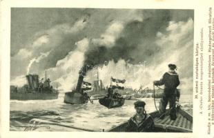 '39. számú csataképes kártya'. A Curie francia tengeralattjáró elsüllyesztése; A Hadsegélyező Hivatal kiadása / WWI K.u.K. Kriegsmarine Naval battle, sinking French submarine (EK)