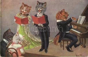 Singing and piano playing cats. T. S. N. Serie 1852 (6 Dess.) s: Arthur Thiele (fa)