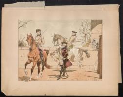 1890 Louis Vallet (1856-1940) Lovasok litográfia / cca 1880 Horse riders lithography. 34x26 cm