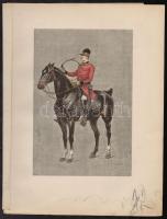1890 Louis Vallet (1856-1940) Kürtös lovas. Fametszet / cca 1880 Horse rider wood-engraving. 34x26 cm