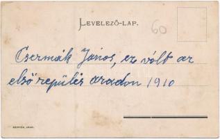1910 Arad, Csermák János (?) az első aradi repülés végrehajtója a repülőgépével. Keppich kiadása / f...