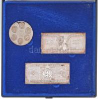 1996. "50 éves a forint" 3db-os emlékérem szett eredeti, kék bársony bélésű dísztokban, so...