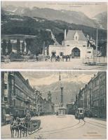 Innsbruck - 2 pre-1945 town-view postcards; cable railway station, winter street view with tram and horse sled