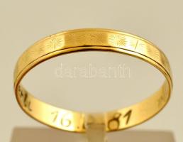 Arany(Au) 8K gyűrű, belsejében gravírozással, jelzett, méret: 68, nettó: 2 g