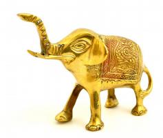 Díszes, bronz színű fém elefánt szobrocska, m: 10 cm