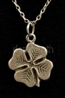 Ezüst(Ag) nyaklánc, apró négylevelű lóhere függővel, jelzett, h: 42 cm, nettó: 2,7 g