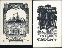 10 db külföldi, nagyrészt jelzett ex libris / 10 mostyl signed ex libris bookplates. Different techn...