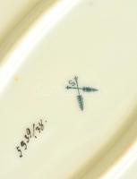 Halas mintájú porcelán süteményes készlet, matricás, jelzett, kopásnyomokkal, 10 db kistányér + 1 na...