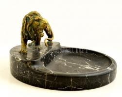 Oroszlános réz asztaldísz(névjegykártyatartó), márvány talapzaton, 31x30x15 cm
