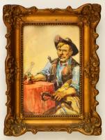 Wallburg Egon/ Zórád Ernő (1911-2004): Kocsmában. Akvarell, papír-karton, jelzett, 22x15 cm Jó fa keretben. Enyhén foltos