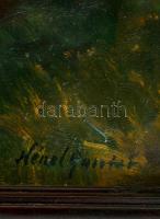 Hénel Gusztáv (1887-1966): Vitorlások a balatoni éjszakában. Olaj farost. Igényes faragott fa keretb...