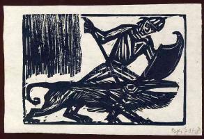 Perei Zoltán (1913-1992) szignált fametszet 10x15cm