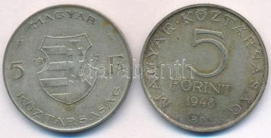 1947. 5Ft Ag "Kossuth" + 1948. 5Ft Ag "Petőfi" T:2,2- patina