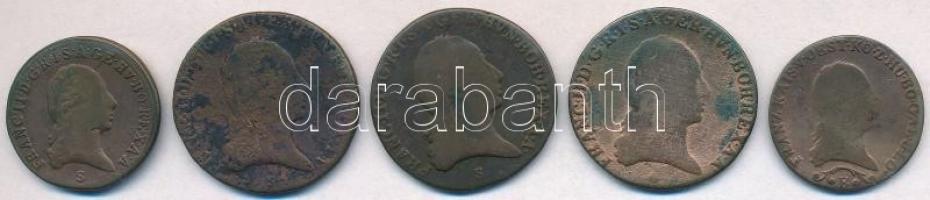 1800S 1kr Cu + 3kr Cu (2x) + 1800G 3kr Cu + 1812B 1kr Cu "I. Ferenc" T:2-,3