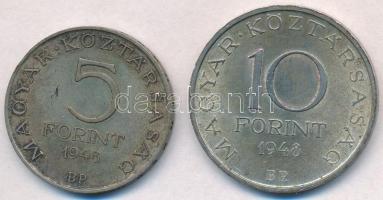 1948. 5Ft Ag "Petőfi" + 10Ft Ag "Széchenyi" T:2 patina