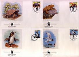 WWF élővilág bélyegek egy sorból + ugyanazok a bélyegek 4 FDC-n, WWF Fauna stamps from a set + same stamps on 4 FDC, WWF Fauna Briefmarken aus einem Satz + gleiche Marken an 4 FDC