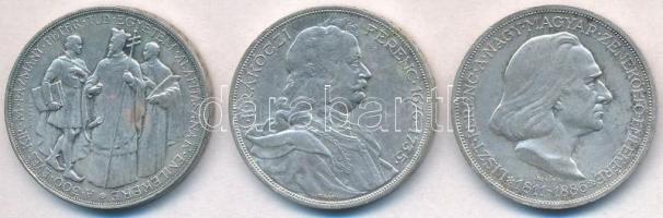 1935. 2P Ag "Pázmány" + 2P Ag "Rákóczi" + 1936. 2P Ag "Liszt Ferenc" T:1-,2 kis patina Adamo P7.1, P7.2, P7.3